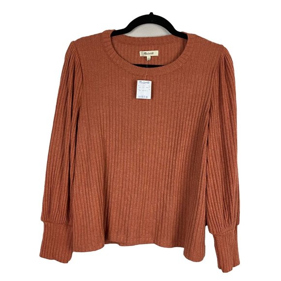 Madewell Sweaters - Madewell Women's Brushed Rib Long Cuffed Pleat-Sleeve Top Large Orange